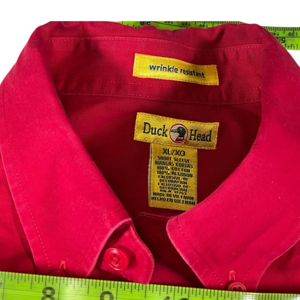 Duck Head XL Red Short Sleeve Button Down Shirt Wrinkle Resistant Prep Americana - Picture 5 of 6